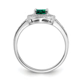 14k White Gold Oval Created Emerald and Diamond Halo Ring